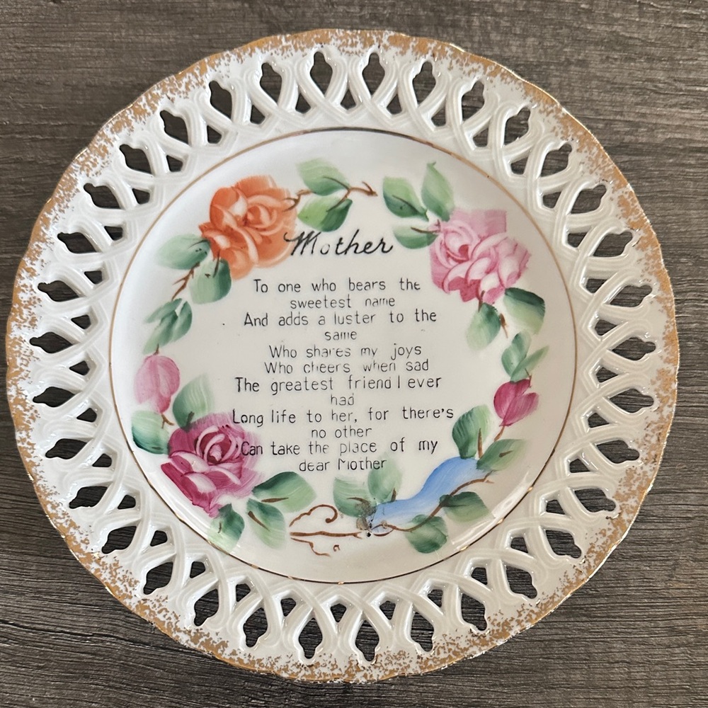 Vintage Floral Decorative "Mother" Plate